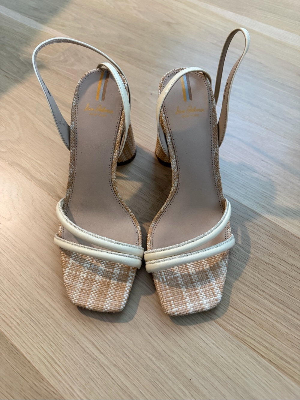Sam Edelman Beige and White Tweed Slingback Heels
